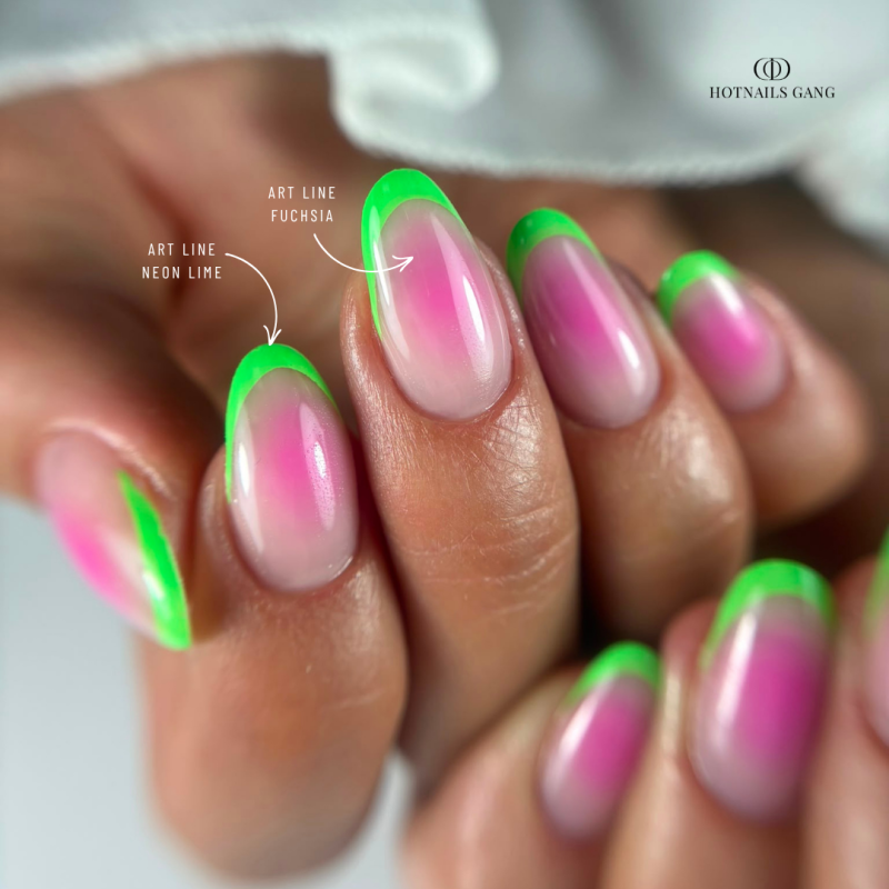 Pose en amandes avec le gel paint Art Line Fuchsia et Neon Lime