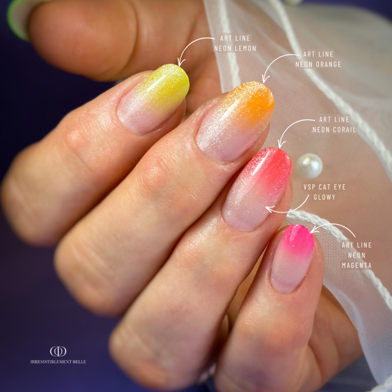 Pose d'ongles en amandes avec le gel Paint Art Line Neon Lemon