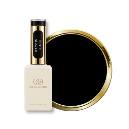 Flacon et pastille du vernis semi permanent Back In Black, noir