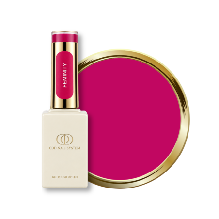Flacon et pastille du vernis semi permanent Feminity, rose