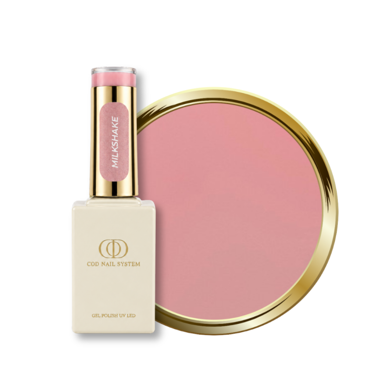 Flacon et pastille du vernis semi permanent Milkshake, rose laiteux