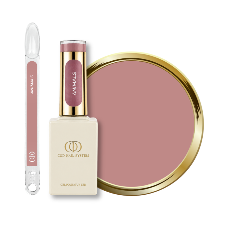 Flacon, tips et pastille du vernis semi permanent Animals, nude rose