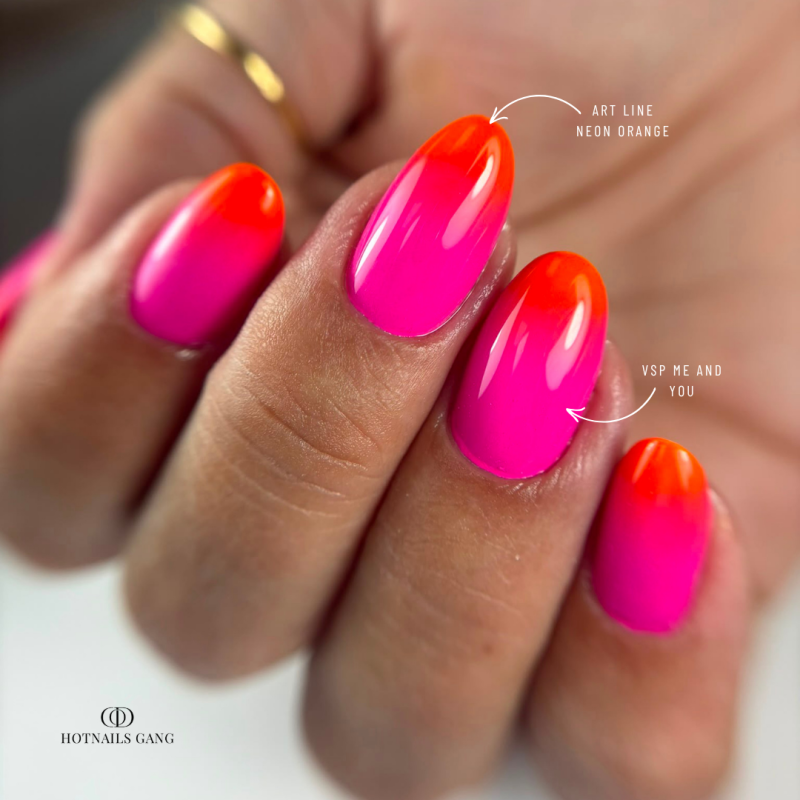 Pose d'ongles en amandes avec le gel Paint Art Line Néon Orange
