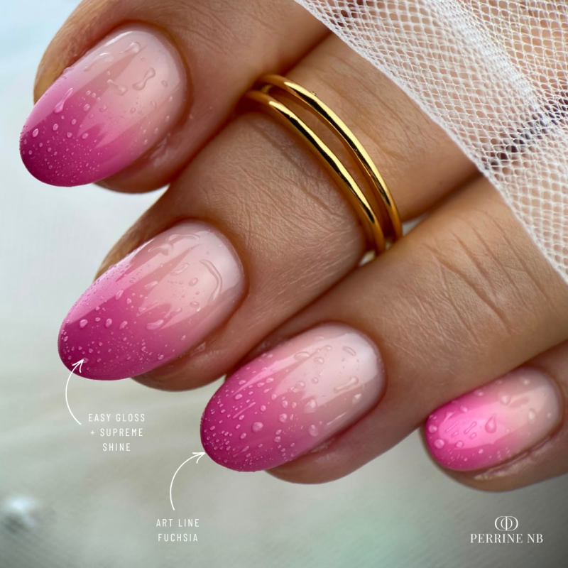 Pose d'ongles en amandes avec le gel paint Art Line Fuchsia, rose