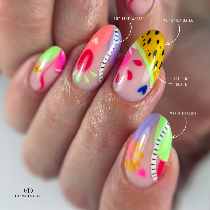 Pose d'ongles en amandes avec le gel paint Art Line Black, noir