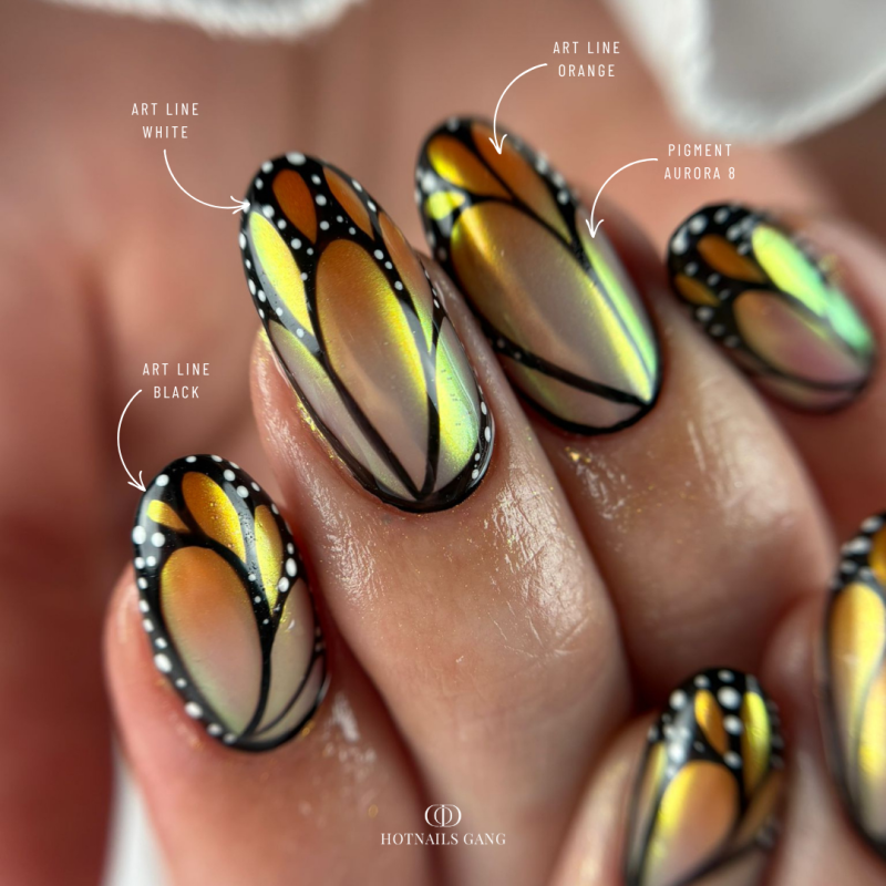 Pose d'ongle en amandes avec le gel paint Art Line White, blanc