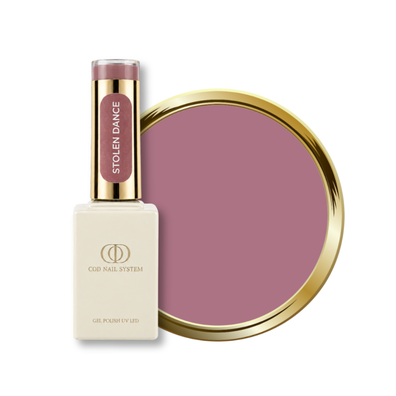 Flacon et pastille du vernis semi permanent Stolen Dance, marron bois de rose