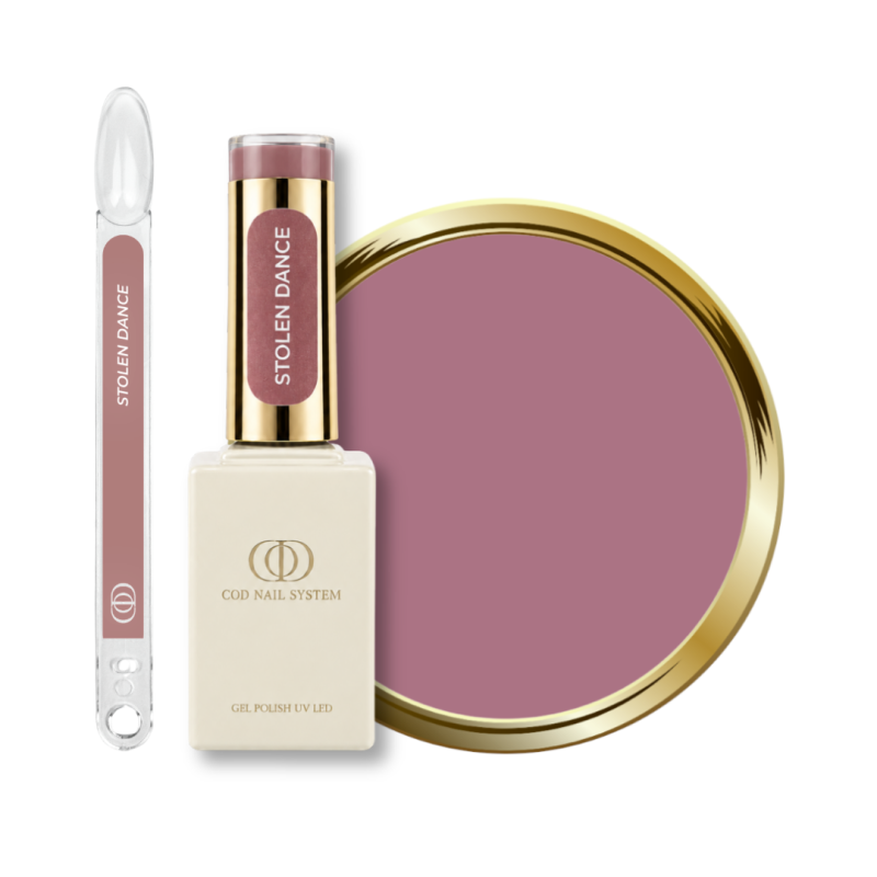 Flacon, tips et pastille du vernis semi permanent Stolen Dance, marron bois de rose