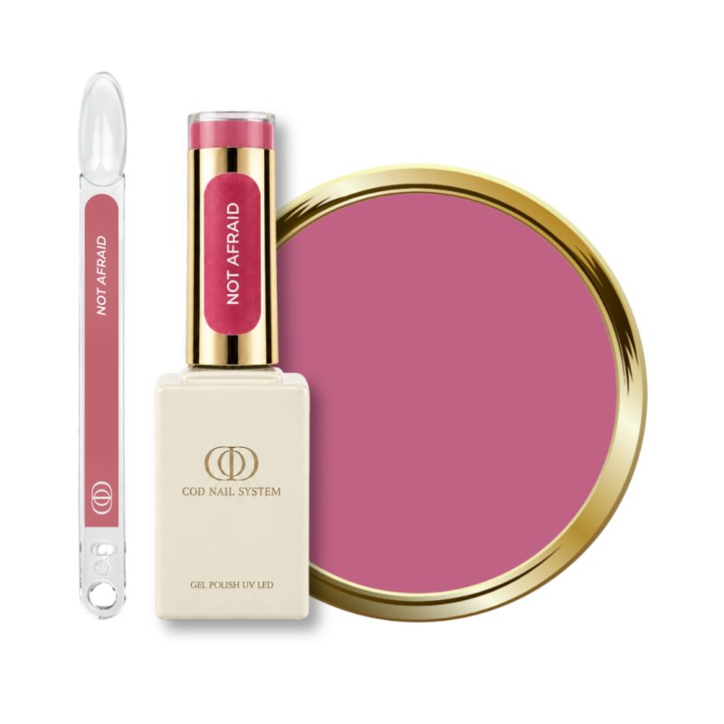 Flacon, tips et pastille du vernis semi permanent Not Afraid, bois de rose