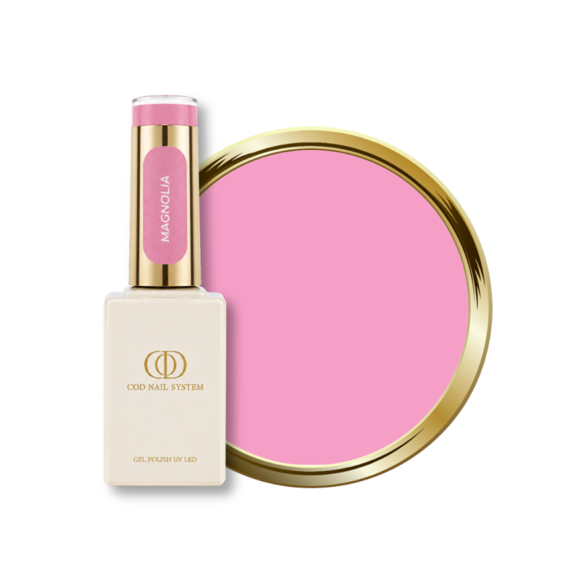 Flacon et pastille du vernis semi permanent Magnolia, rose dragée