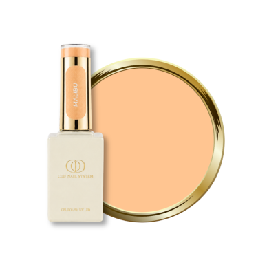 Flacon et pastille du vernis semi permanent Malibu, orange pastel néon