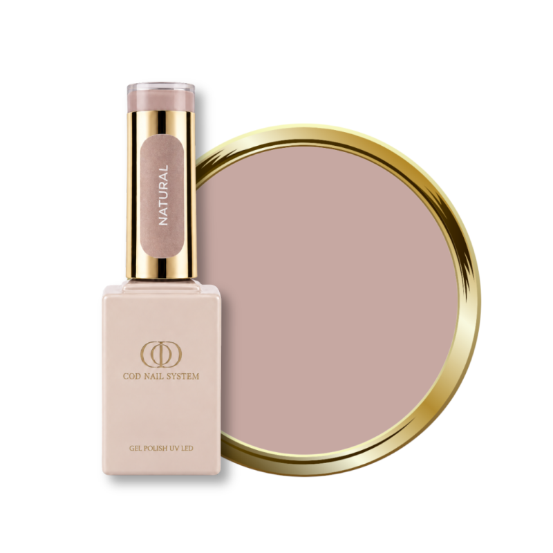Flacon et pastille du vernis semi permanent Natural, nude beige violine