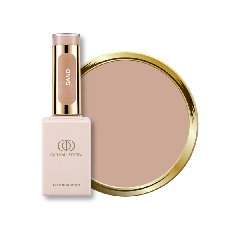 Flacon et pastille du vernis semi permanent Sand, nude beige