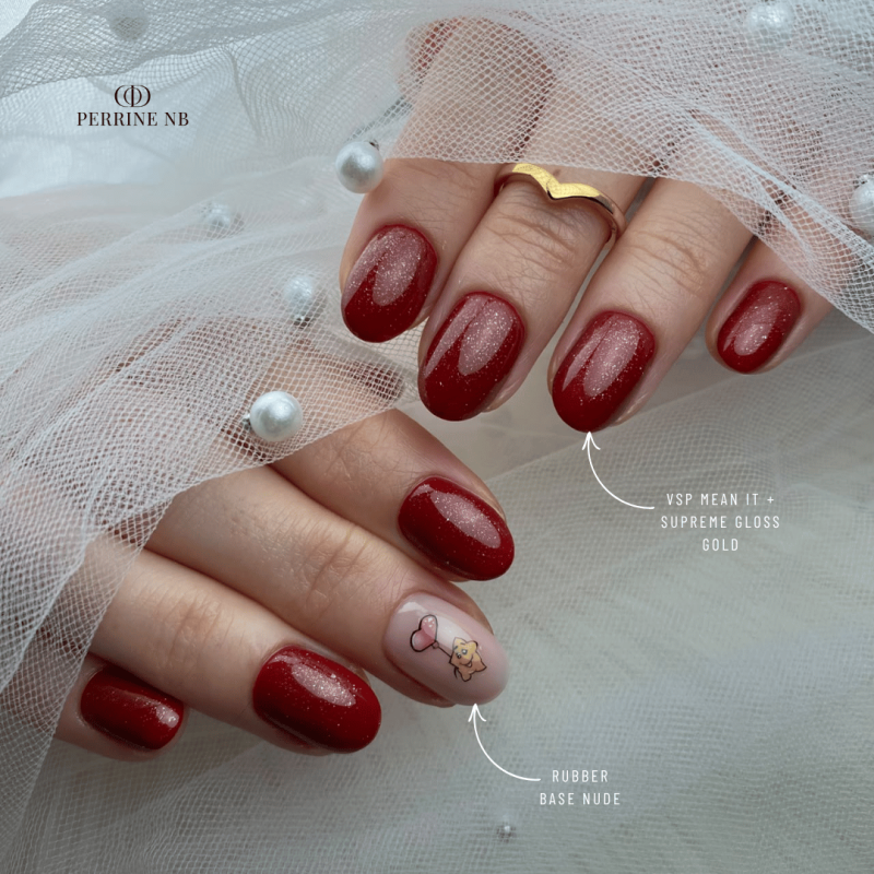 Pose ovale avec le vernis semi permanent Mean It, rouge bordeaux marroné