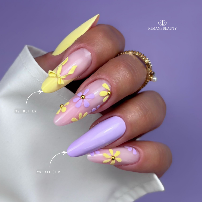 Pose en amandes avec le vernis semi permanent Butter, jaune pastel