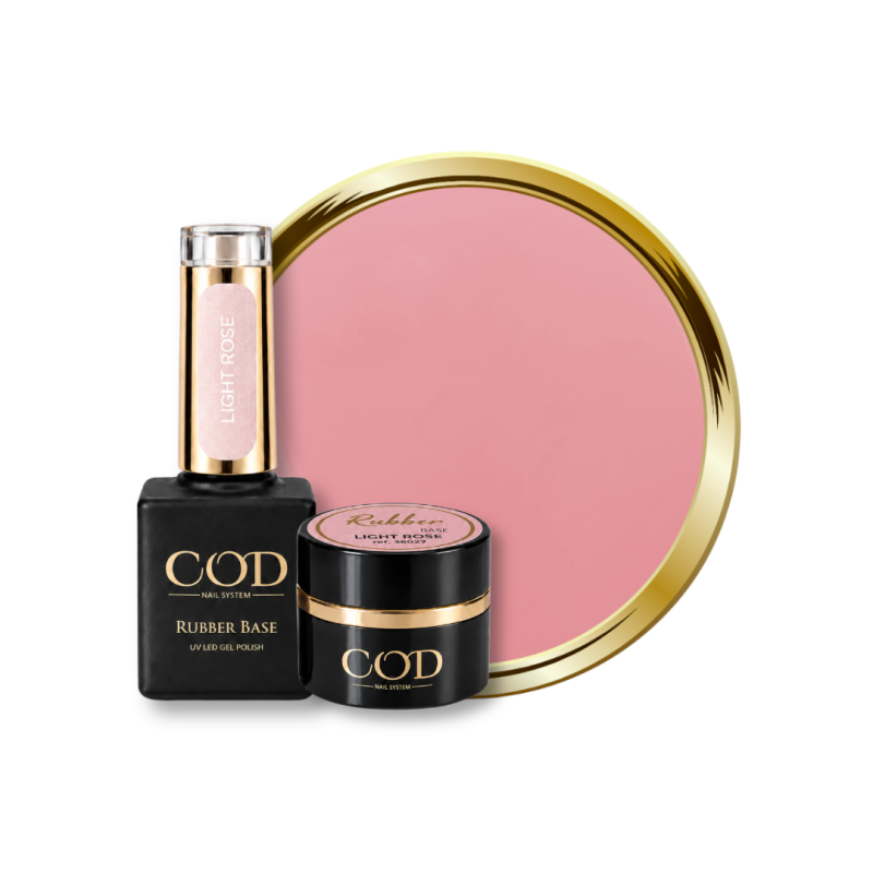 Flacon, pot et pastille de la Rubber Base Light Rose, rose poudré