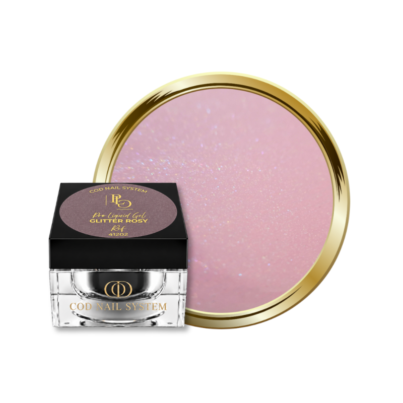 Pot et pastille du gel Pro Liquid Glitter Rosy, rose clair pailleté holographique