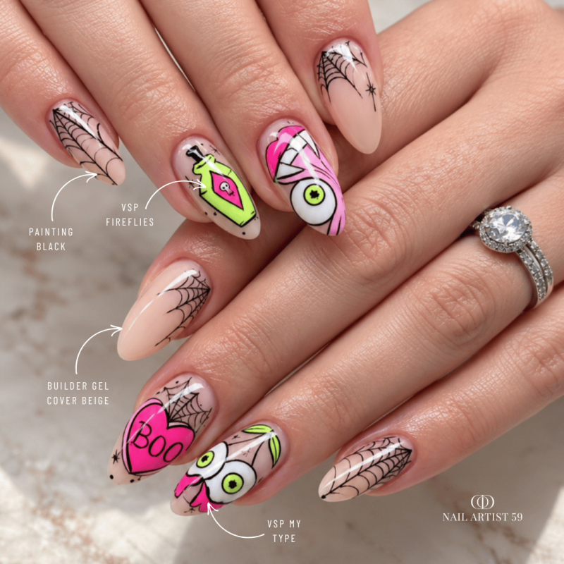 Pose d'ongles en amandes avec le Builder Gel Cover Beige, beige foncé couvrant auto égalisant sans limage