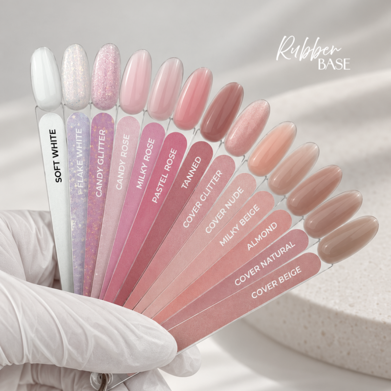 Nuancier des tips des teintes de la gamme Rubber Base