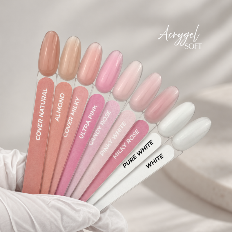 Nuancier des tips des teintes de la gamme Acrygel Soft