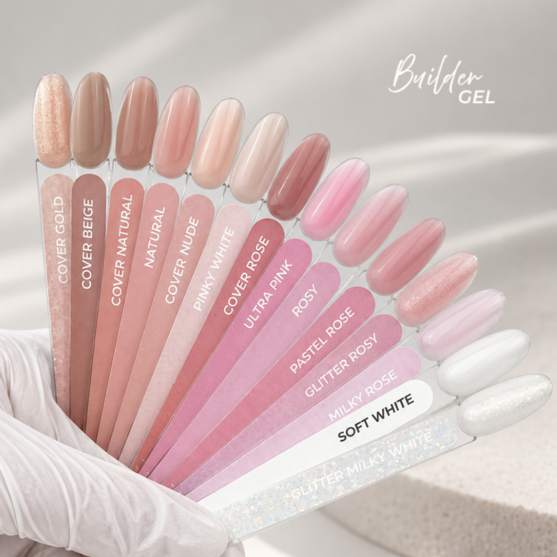 Nuancier des tips des teintes de la gamme des Builder Gel