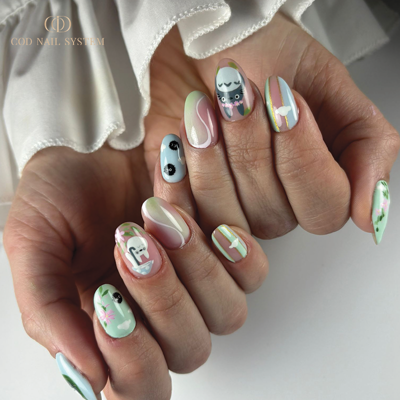 Pose ongle oval avec nail art