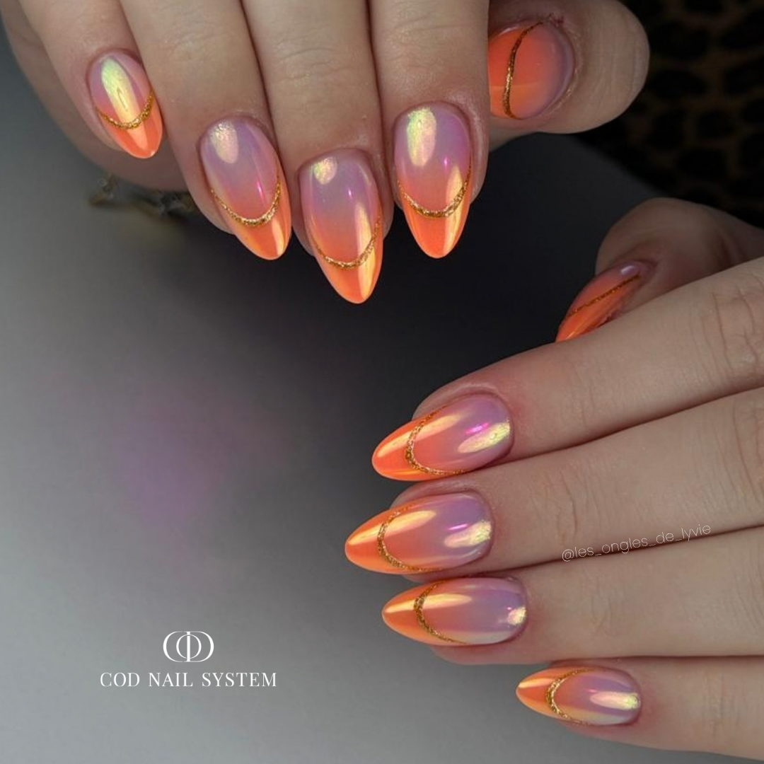 Pose d'ongles en amandes avec finition pour pigment