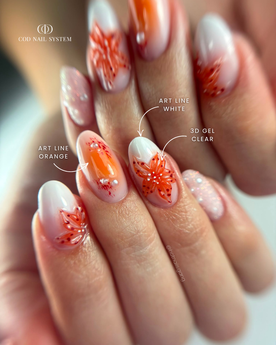 Ongles fleurs 3D et aura Pose d'ongles en amandes avec fleurs 3D