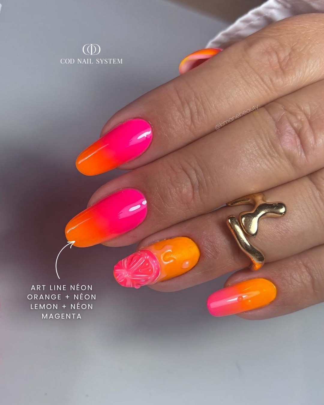 Ongles dégradés néon Pose d'ongles en amandes avec dégradés néons et nail art