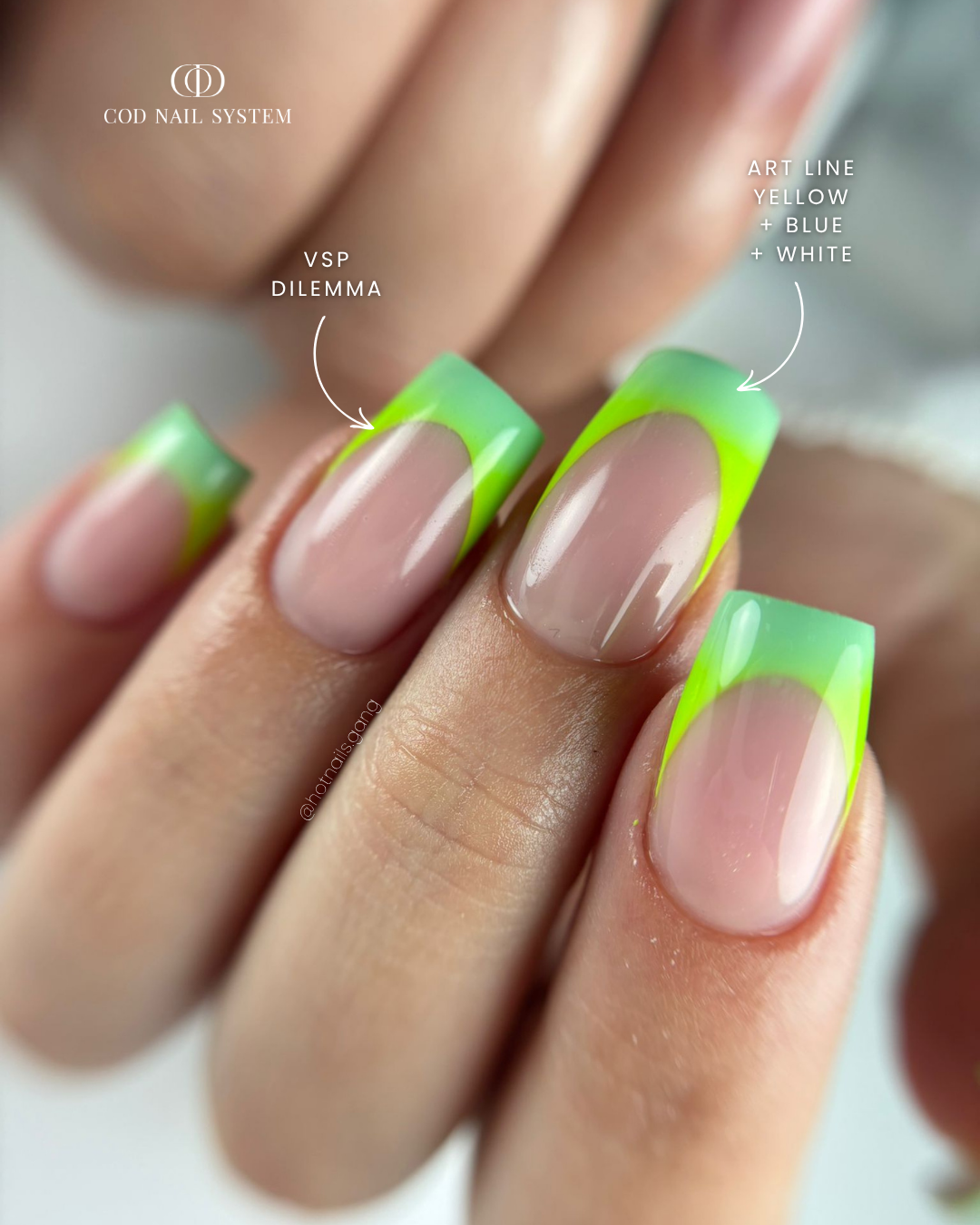 Ongles french dégradés néon Pose d'ongles carrés avec french néon dégradés