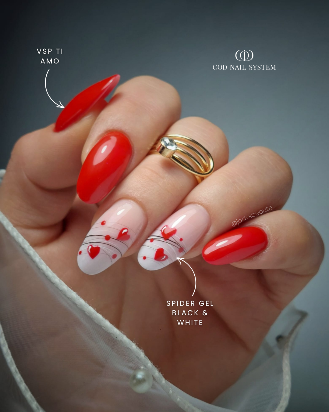 Ongles rouges coeur et spider gel Pose d'ongles en amandes rouges avec nail art coeur et gel spider