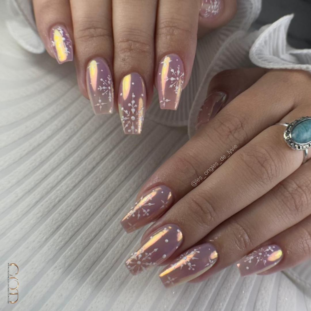 Pose coffin rose aurora avec flocons