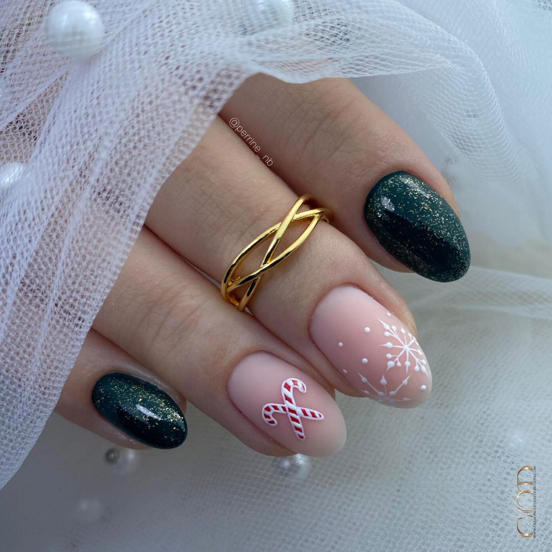 Pose ovale vert avec flocons