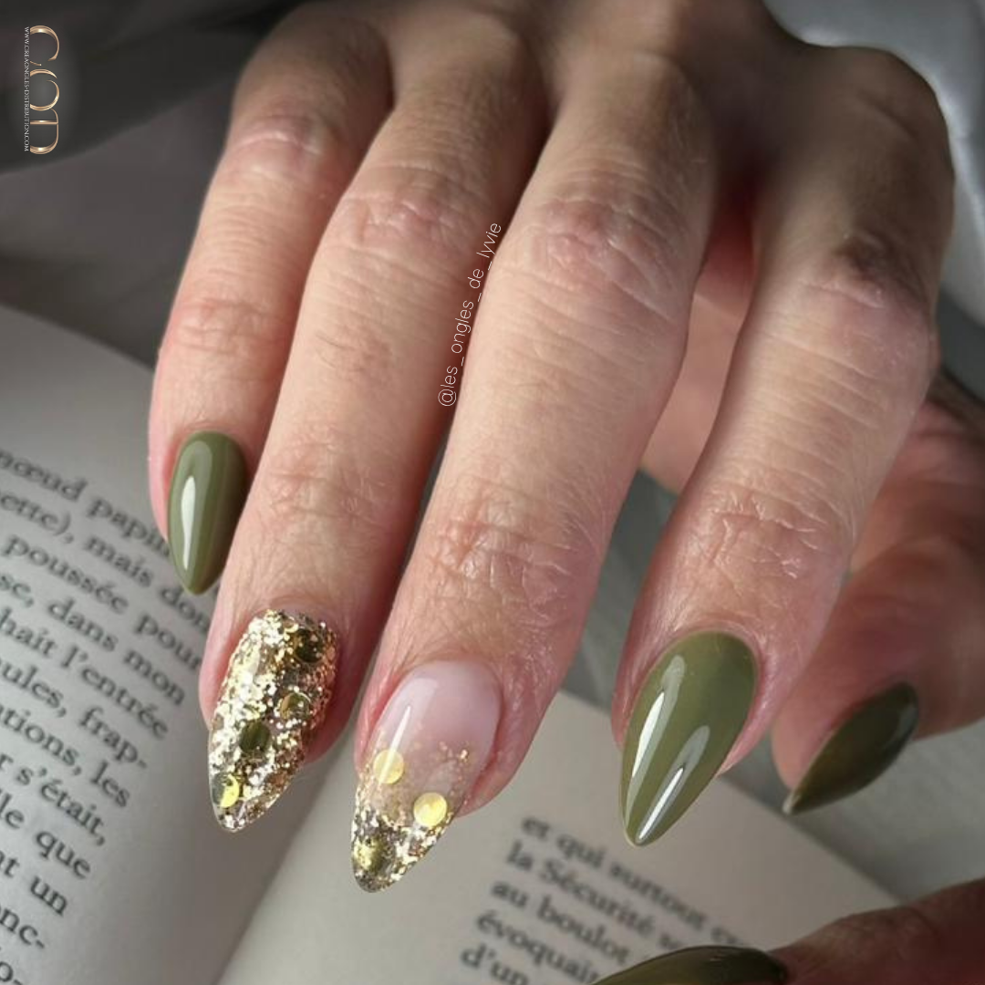 Pose amandes kaki et dorée