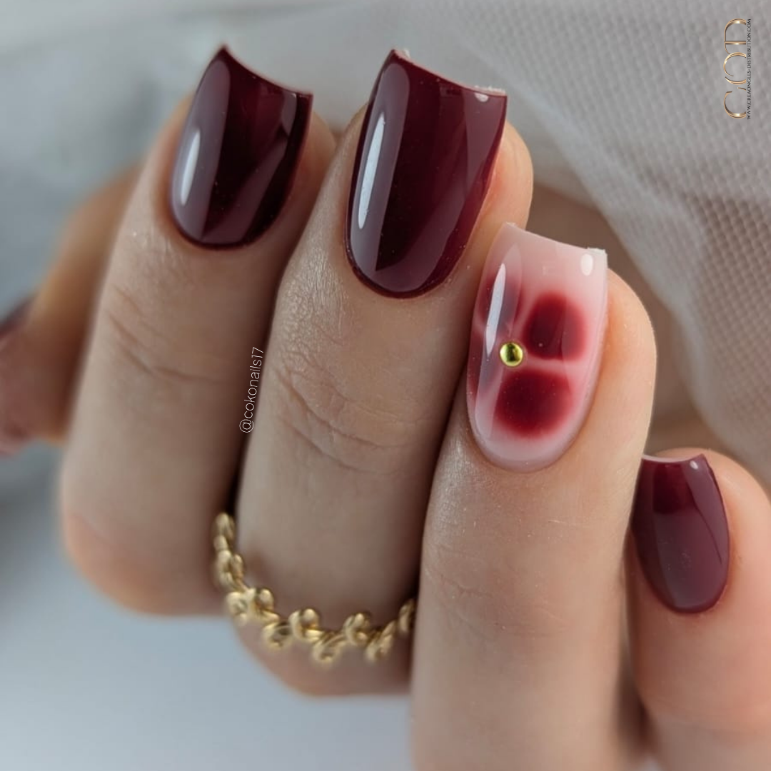 Pose carrée bordeaux et blossom