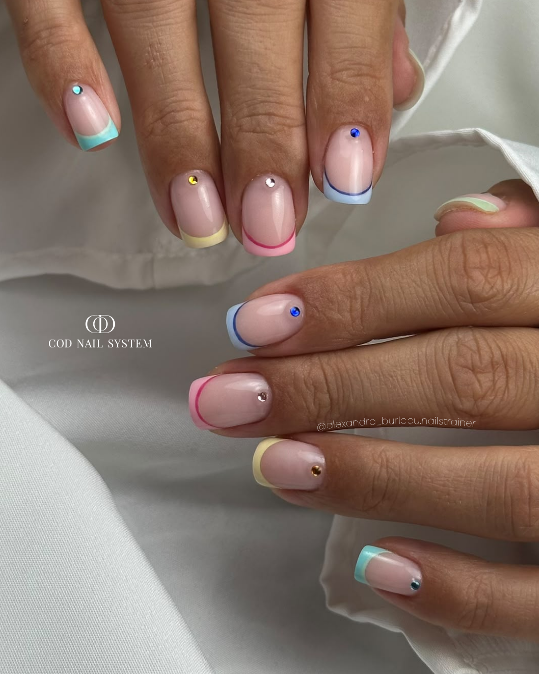Pose d'ongles carrée french colorées Pose d'ongles carrée avec french colorées et doubles